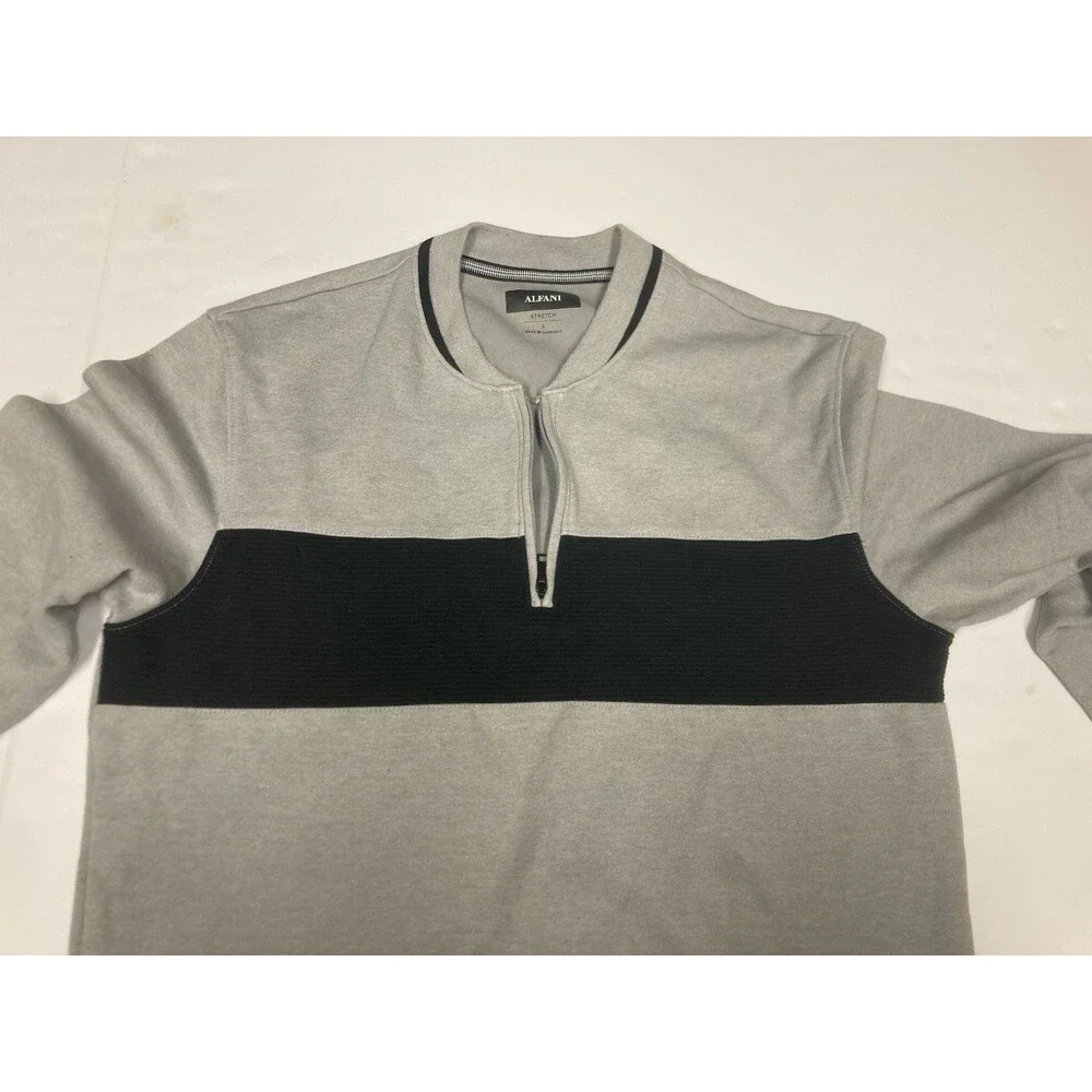 Alfani Men's Stretch Knit Colorblock 1/4 Zip Mock Neck Sweater Gray/Black S